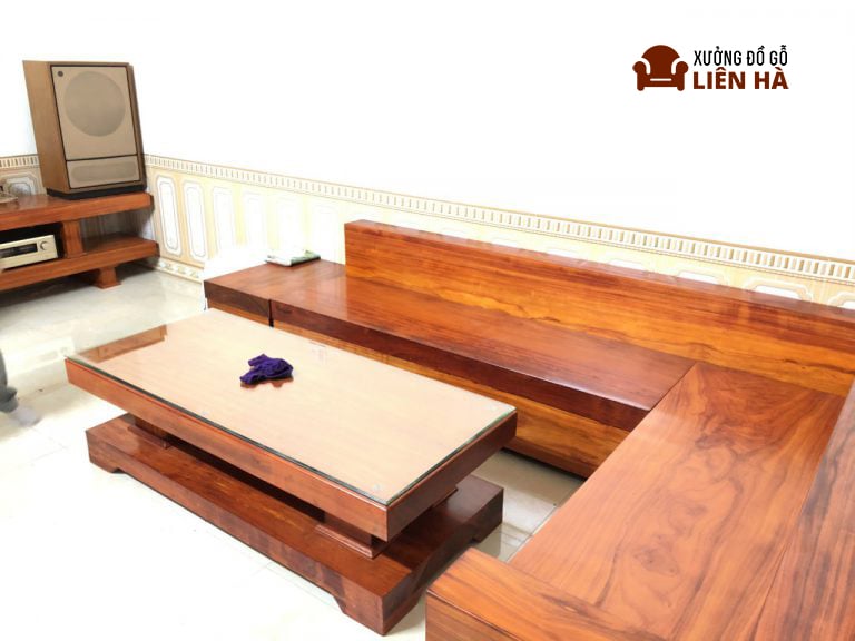 Sofa nguyên khối góc L gỗ hương đỏ - Đồ Gỗ Chung Hiệp