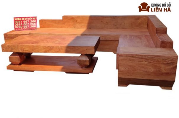 Sofa góc L gỗ hương đá góc L 265cm x 215cm x hồi sâu 71cm