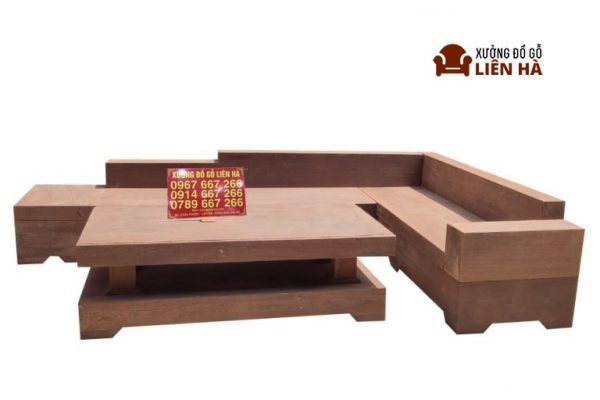 Sofa góc L nguyên khối gỗ mun hàng mộc